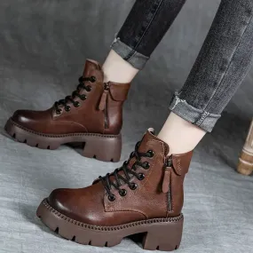 Short Boots Women Winter 2023 New High Rise Genuine Leather Women's Boots Short Sleeve Fashion Thick Heel Vintage Chelsea Boots