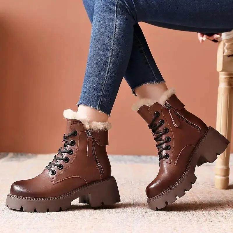Short Boots Women Winter 2023 New High Rise Genuine Leather Women's Boots Short Sleeve Fashion Thick Heel Vintage Chelsea Boots