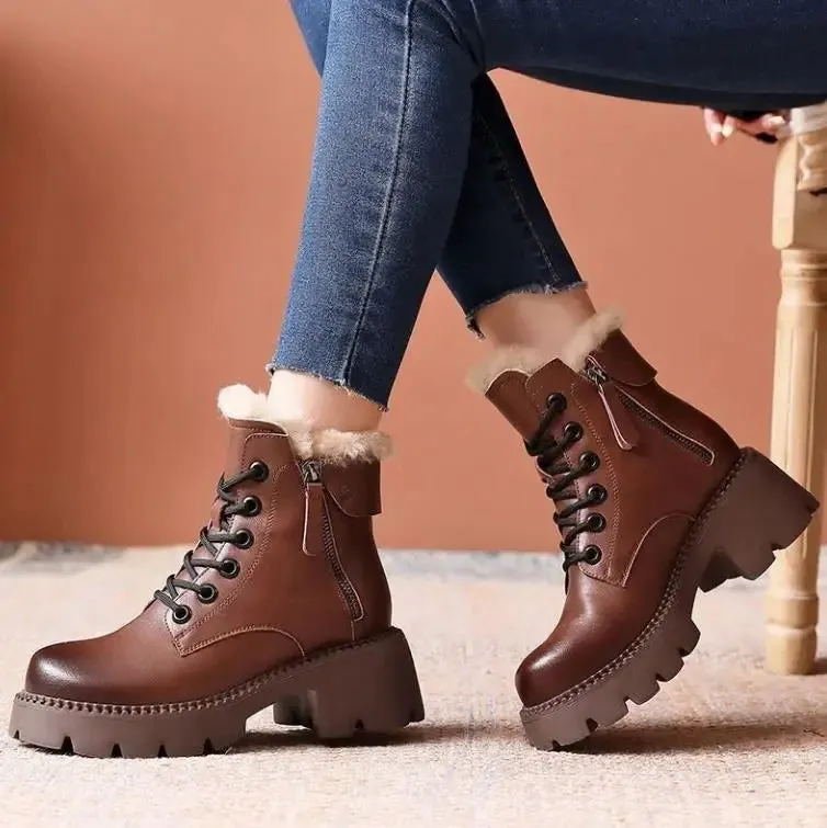 Short Boots Women Winter 2023 New High Rise Genuine Leather Women's Boots Short Sleeve Fashion Thick Heel Vintage Chelsea Boots