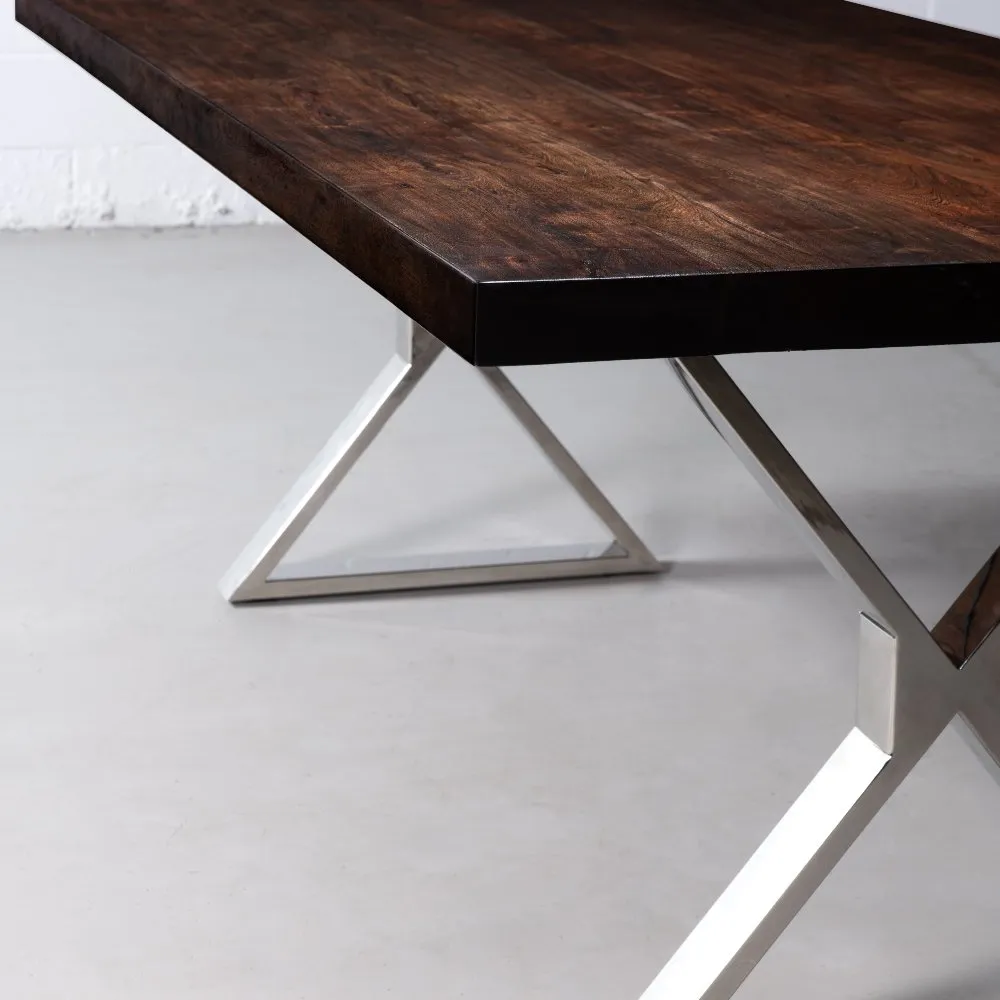 Straight Cut Acacia Dining Table with Chrome X Legs/Honey Walnut