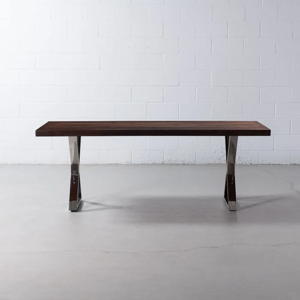 Straight Cut Acacia Dining Table with Chrome X Legs/Honey Walnut