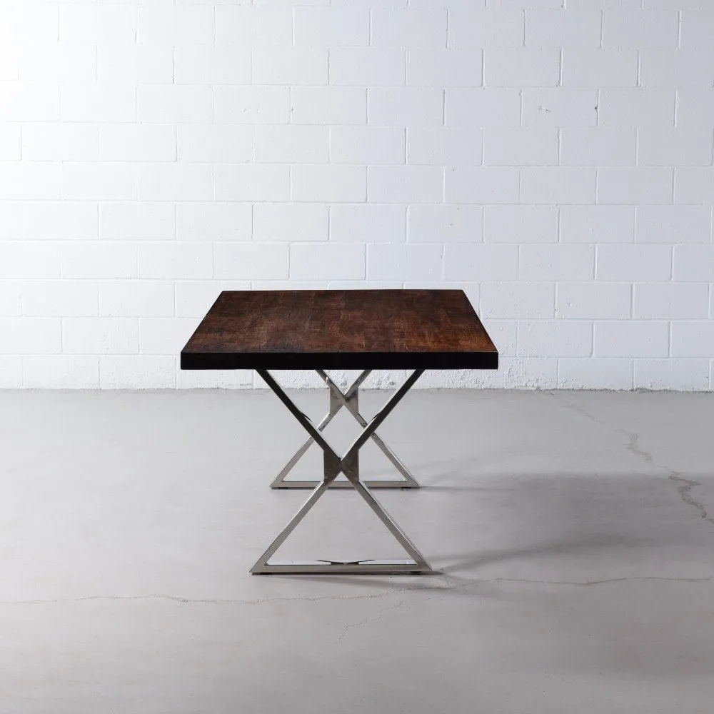 Straight Cut Acacia Dining Table with Chrome X Legs/Honey Walnut