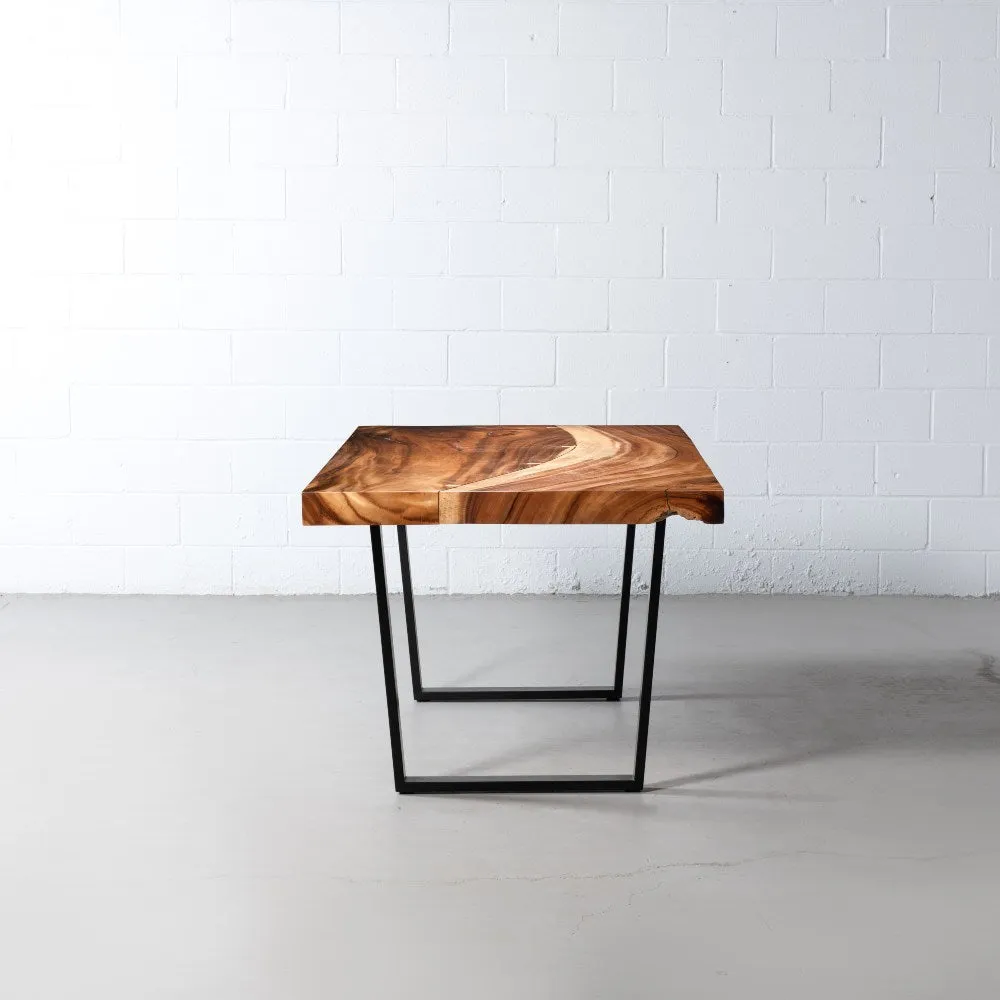 Straight Cut Suar Table with Black U Shaped Legs/Natural Finish