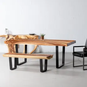 Straight Cut Suar Table with Black U Shaped Legs/Natural Finish
