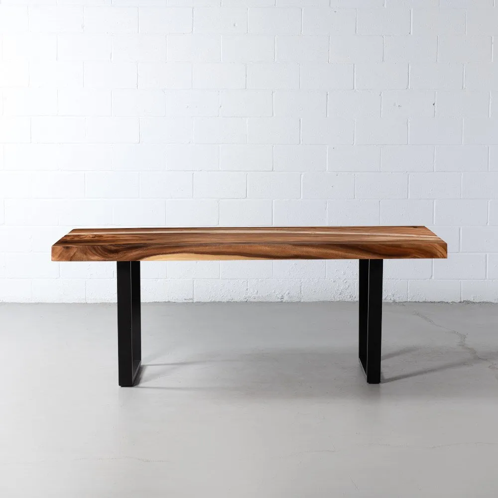 Straight Cut Suar Table with Black U Shaped Legs/Natural Finish