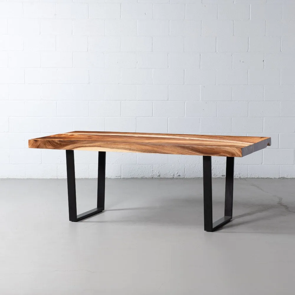 Straight Cut Suar Table with Black U Shaped Legs/Natural Finish