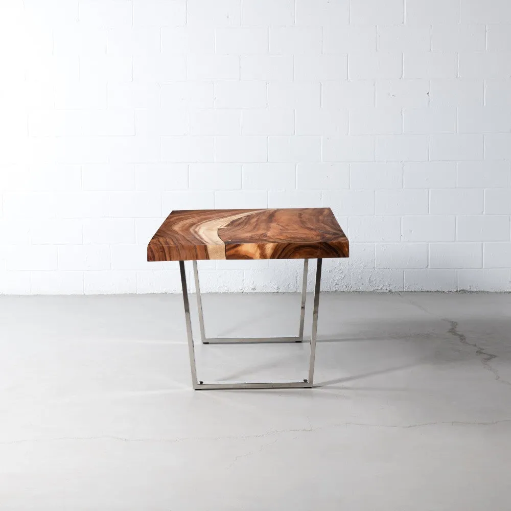 Straight Cut Suar Table with Chrome U Shaped Legs/Natural Finish