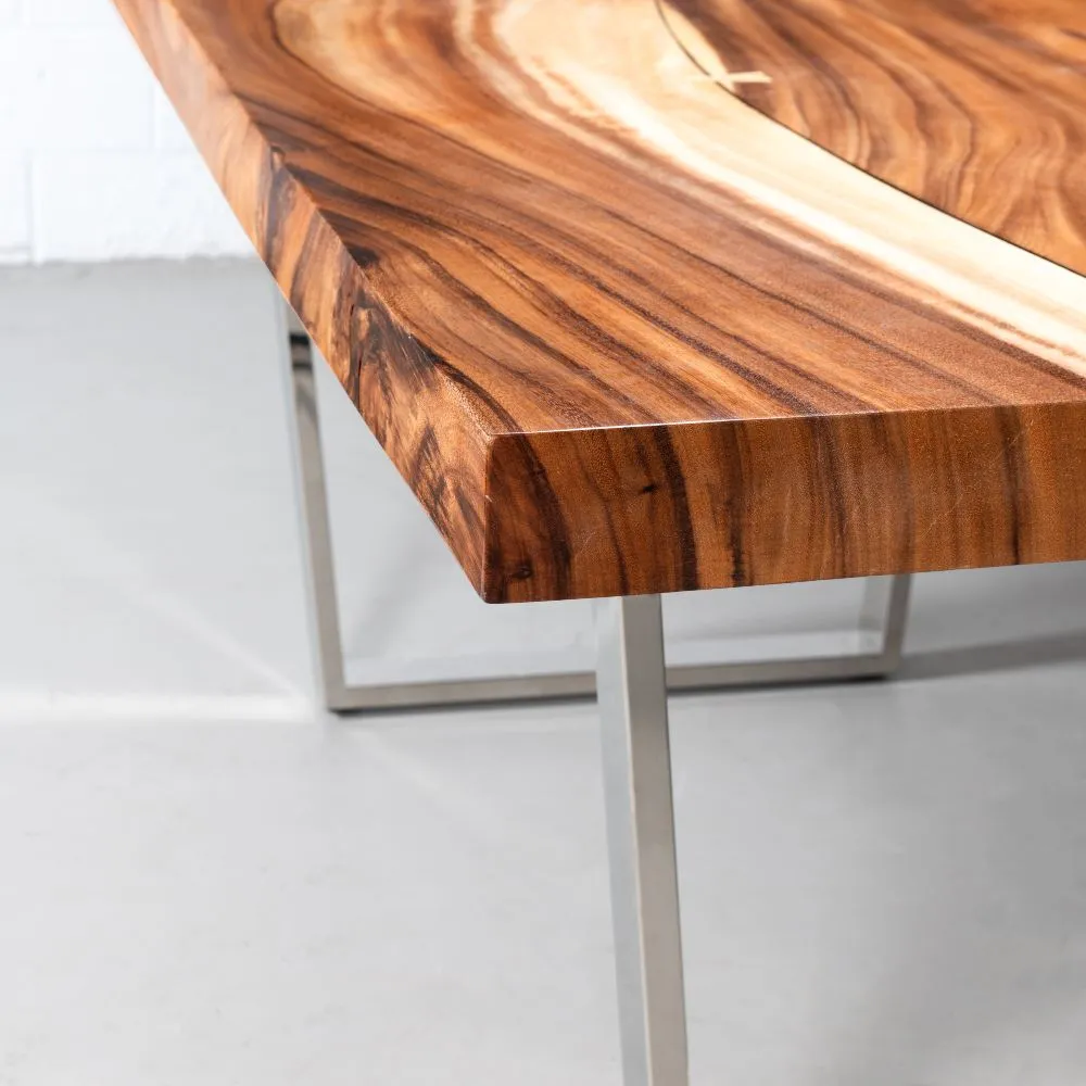 Straight Cut Suar Table with Chrome U Shaped Legs/Natural Finish
