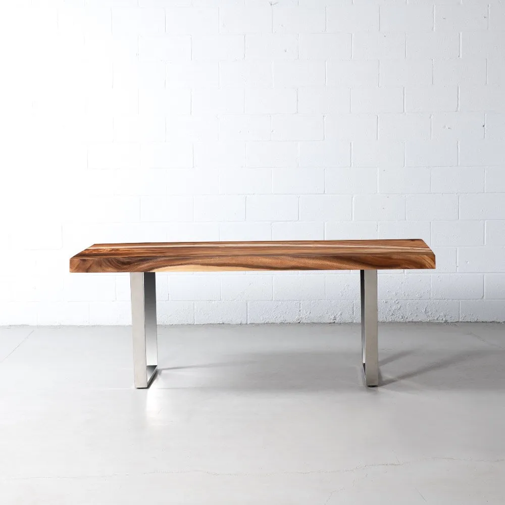 Straight Cut Suar Table with Chrome U Shaped Legs/Natural Finish